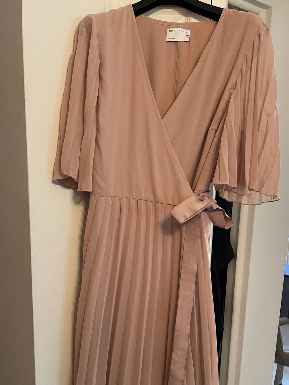 ASOS Curve Pleated Wrap Maxi Dress in Blush Pink